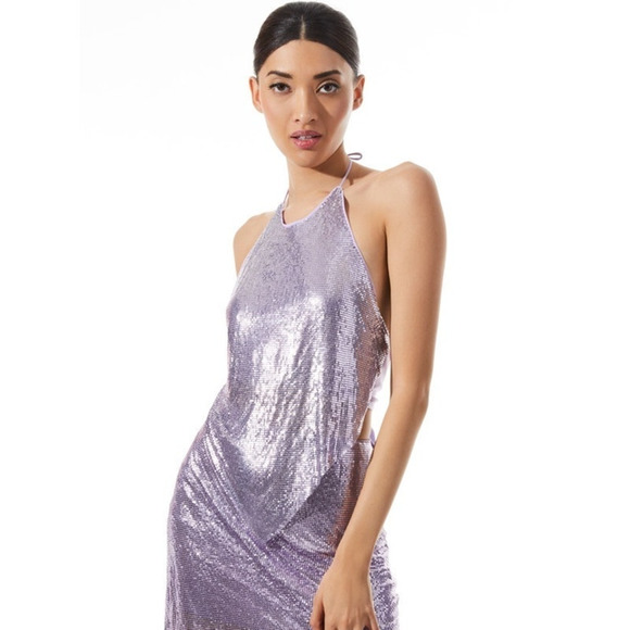 Alice and Olivia Frenchie Chainmail Halter Top metallic lavender purple size XS - Picture 15 of 15